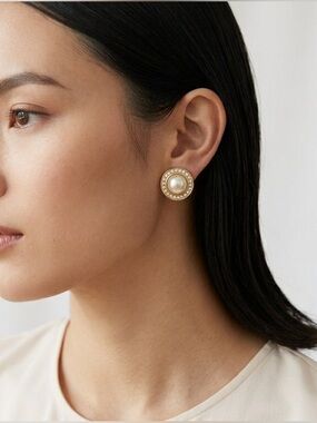 Dior Gold-Tone Faux Pearl Earrings with Crystal Surround